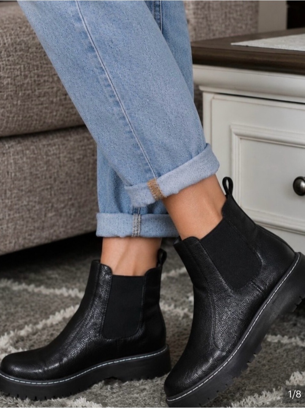 Sincerely Jules Hippie Black Lug Sole Chelsea Women’s Ankle Boots Size 7.5